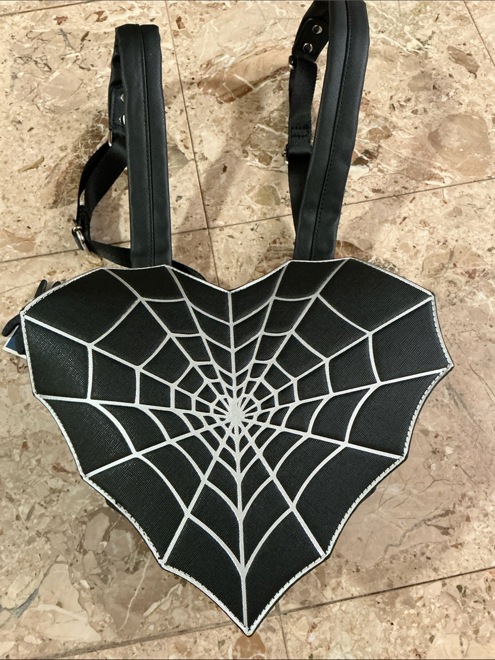 Spiderweb heart shaped backpack with spider zipper pull, Halloween NEW